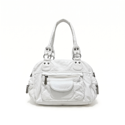 Women's Washed Faux Leather Bowling Bag in White
