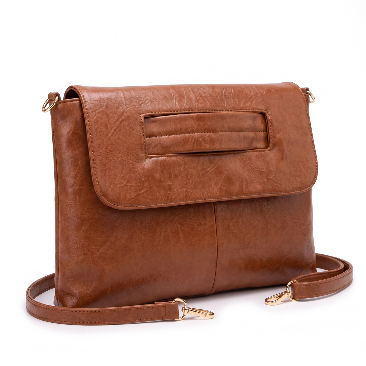 Women's Washed Faux Leather Envelope Clutch, three-quarter view