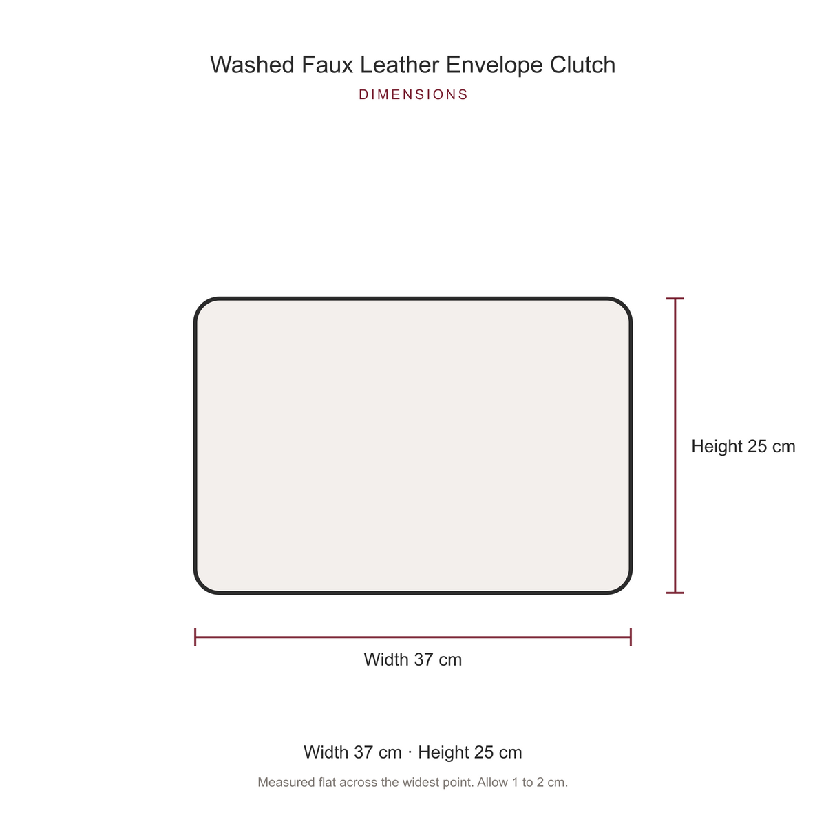 Women's Washed Faux Leather Envelope Clutch, dimensions