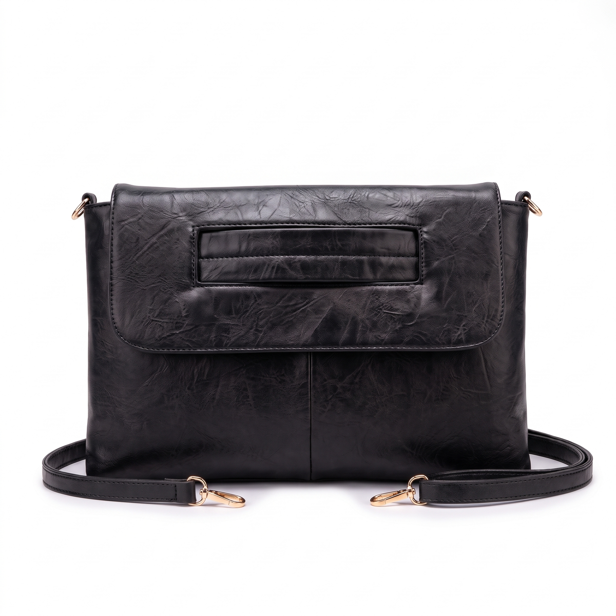 Women's Washed Faux Leather Envelope Clutch in Black