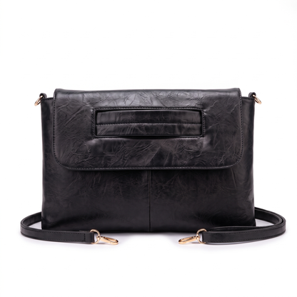 Women's Washed Faux Leather Envelope Clutch in Black
