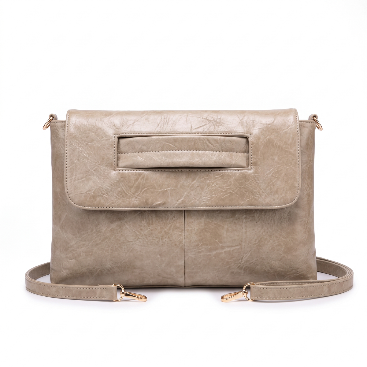 Women's Washed Faux Leather Envelope Clutch in Stone Beige
