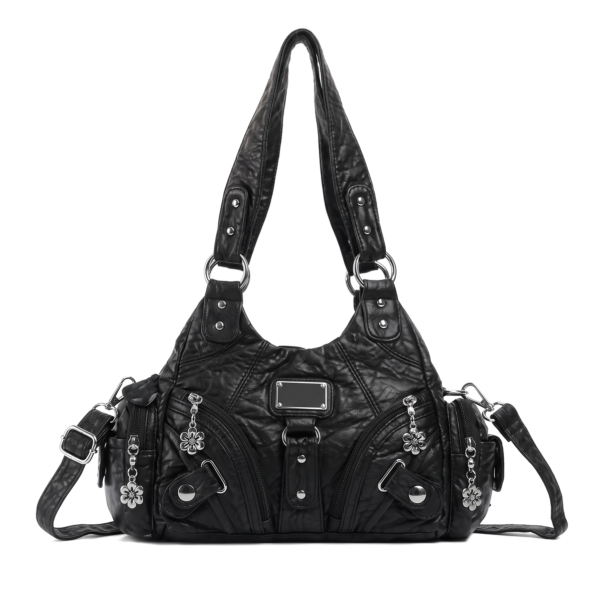 Women's Washed Vegan Leather Hobo Bag, front view