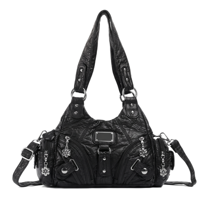 Women's Washed Vegan Leather Hobo Bag, front view