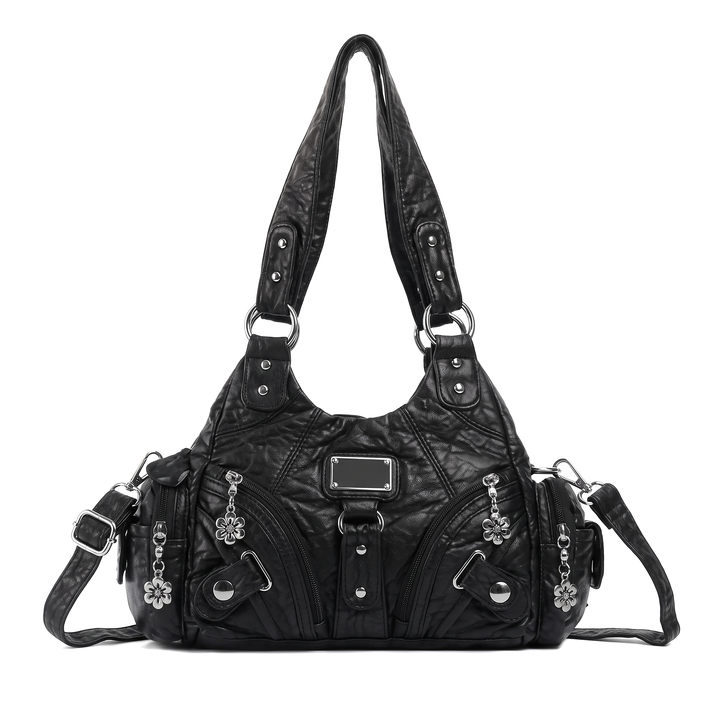Women's Washed Vegan Leather Hobo Bag, front view