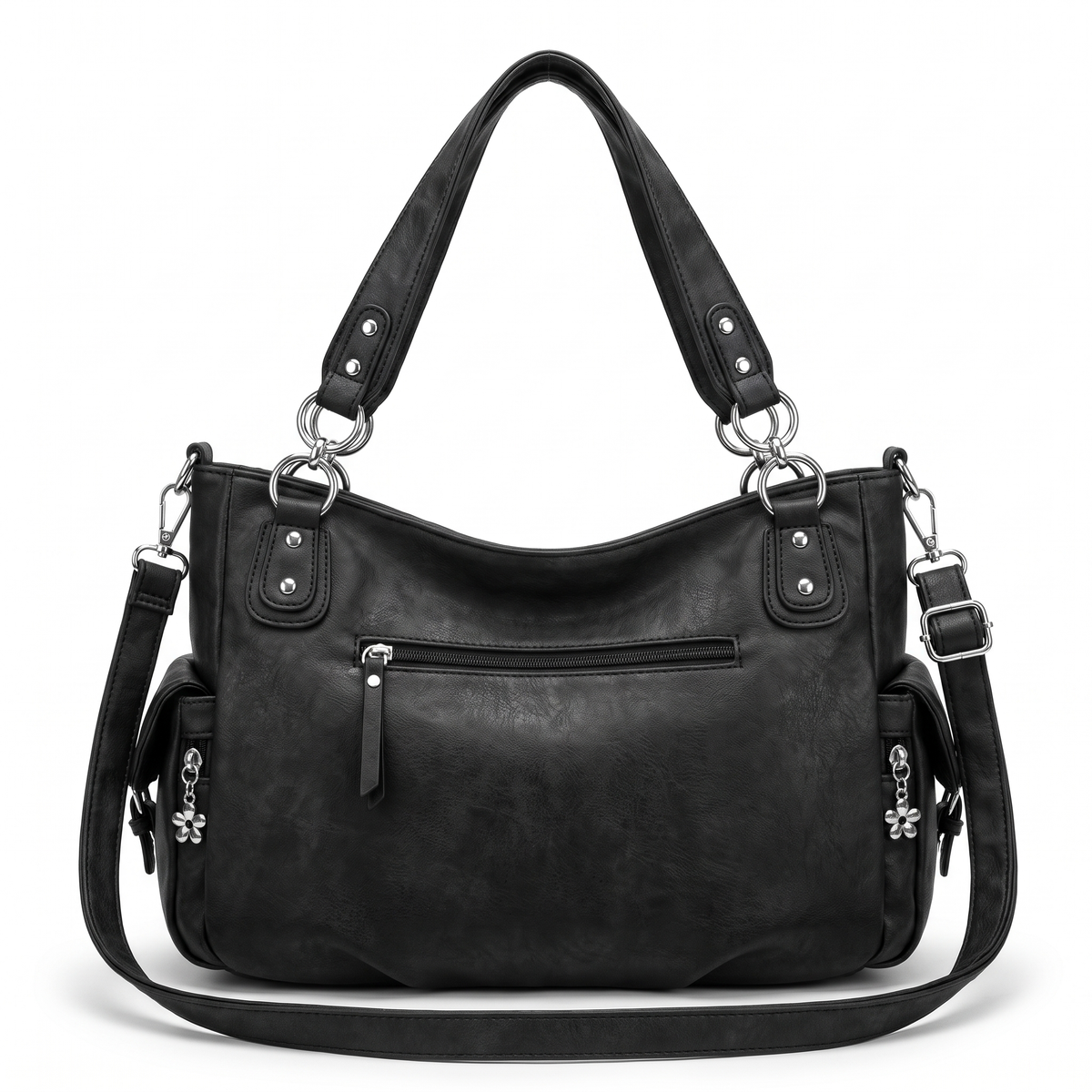 Women's Washed Vegan Leather Hobo Bag, back view