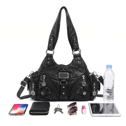 Women's Washed Vegan Leather Hobo Bag, what fits inside
