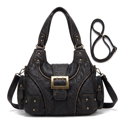 Women's Washed Vegan Leather Hobo Bag, front view