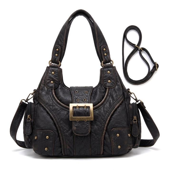 Women's Washed Vegan Leather Hobo Bag, front view