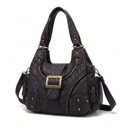 Women's Washed Vegan Leather Hobo Bag, three-quarter view