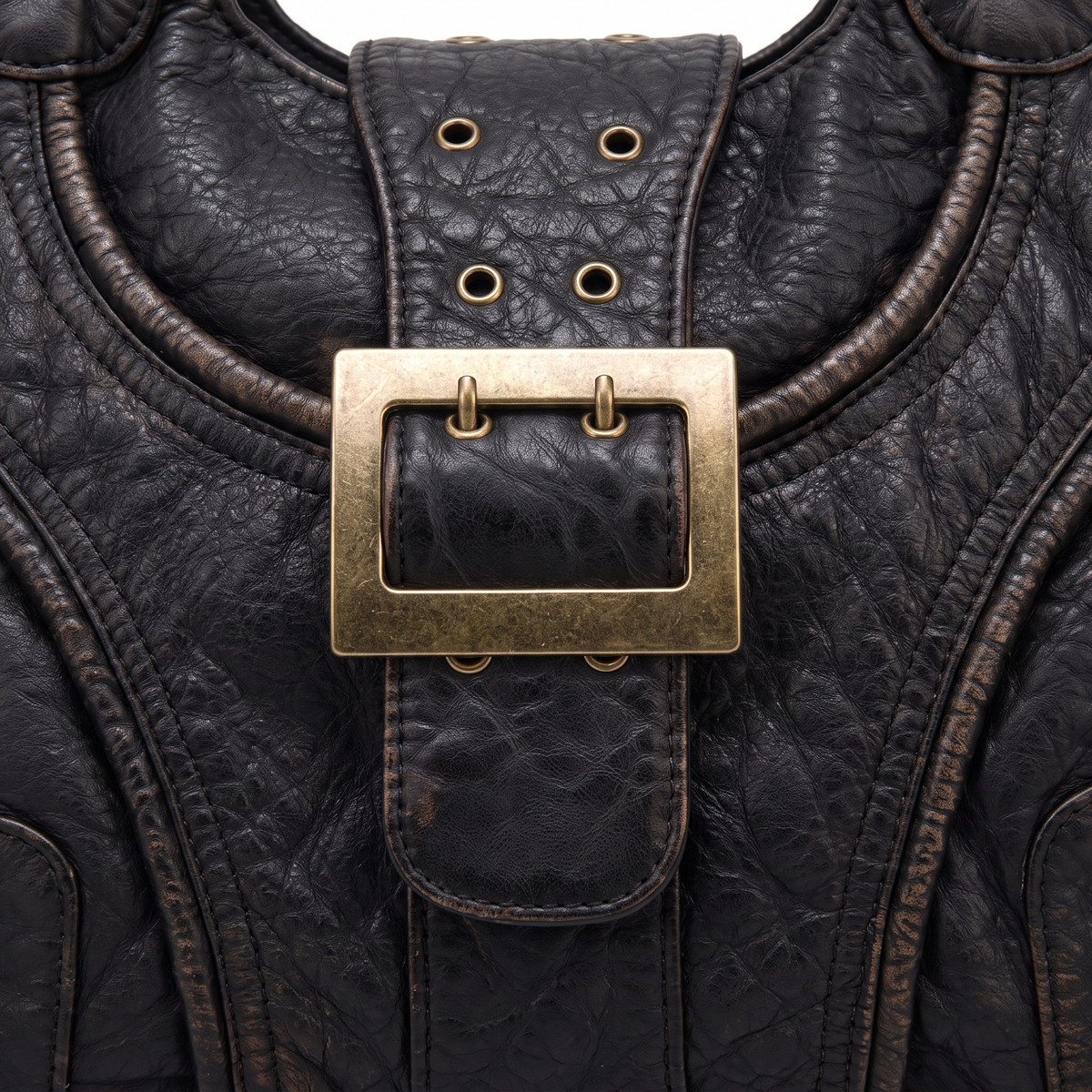 Women's Washed Vegan Leather Hobo Bag, hardware close-up