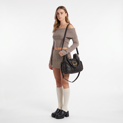 Women's Washed Vegan Leather Hobo Bag, worn by a model