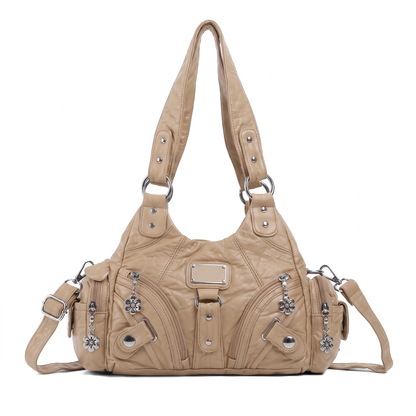 Women's Washed Vegan Leather Hobo Bag in Beige