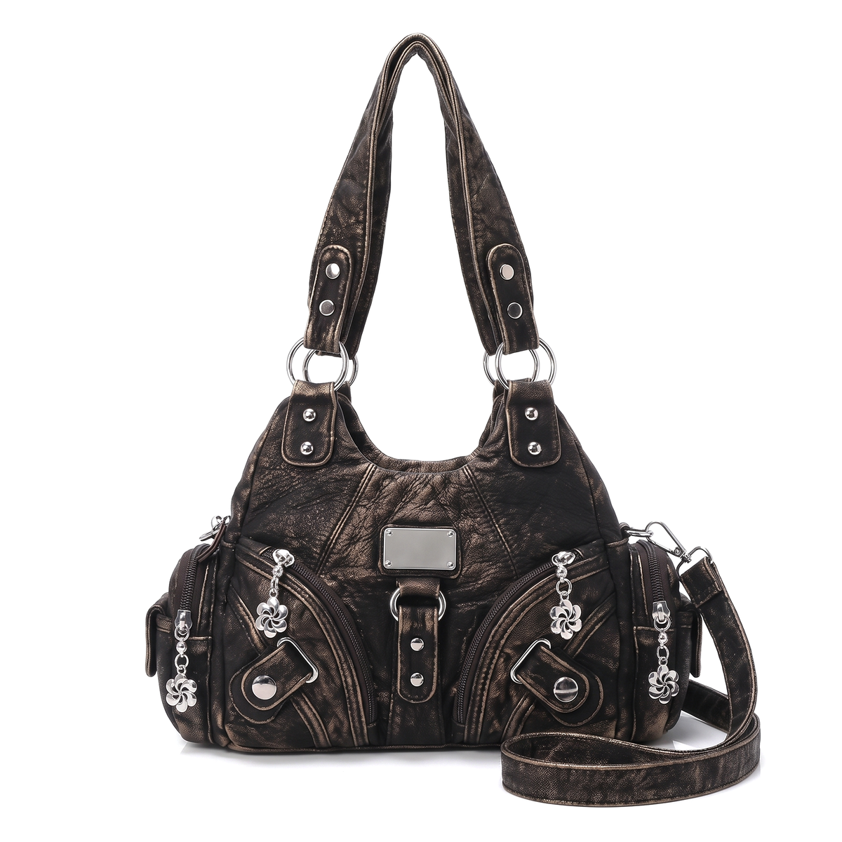 Women's Washed Vegan Leather Hobo Bag in Bronze