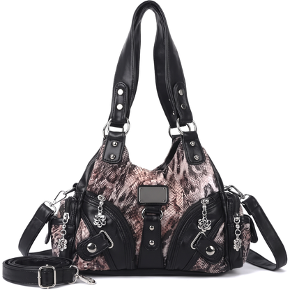 Women's Washed Vegan Leather Hobo Bag in Brown Snake