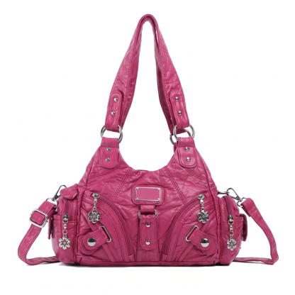 Women's Washed Vegan Leather Hobo Bag in Fuchsia