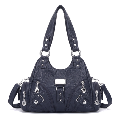 Women's Washed Vegan Leather Hobo Bag in Navy