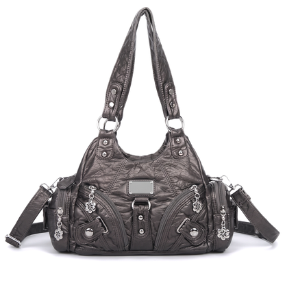 Women's Washed Vegan Leather Hobo Bag in Pewter