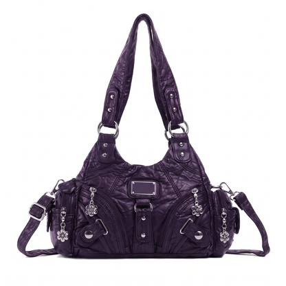 Women's Washed Vegan Leather Hobo Bag in Purple