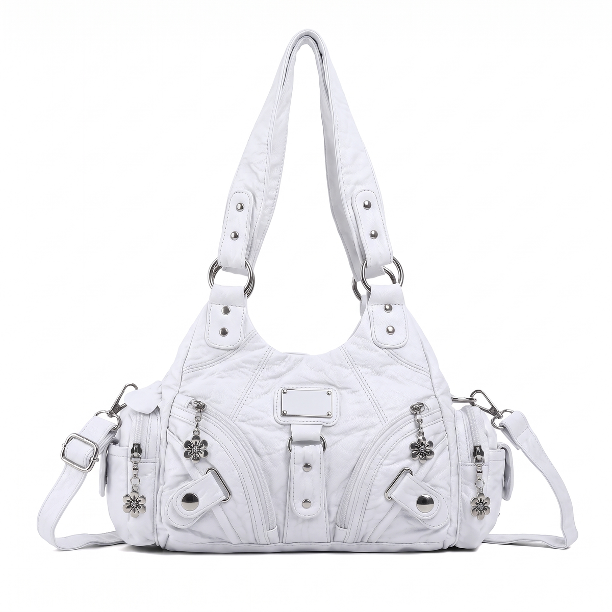 Women's Washed Vegan Leather Hobo Bag in White