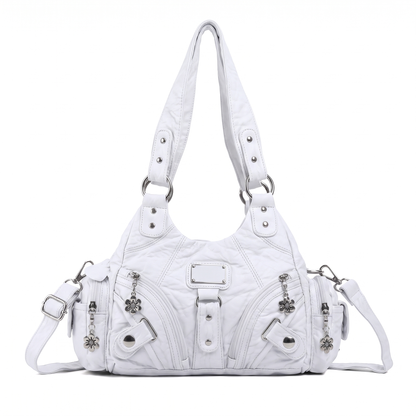 Women's Washed Vegan Leather Hobo Bag in White
