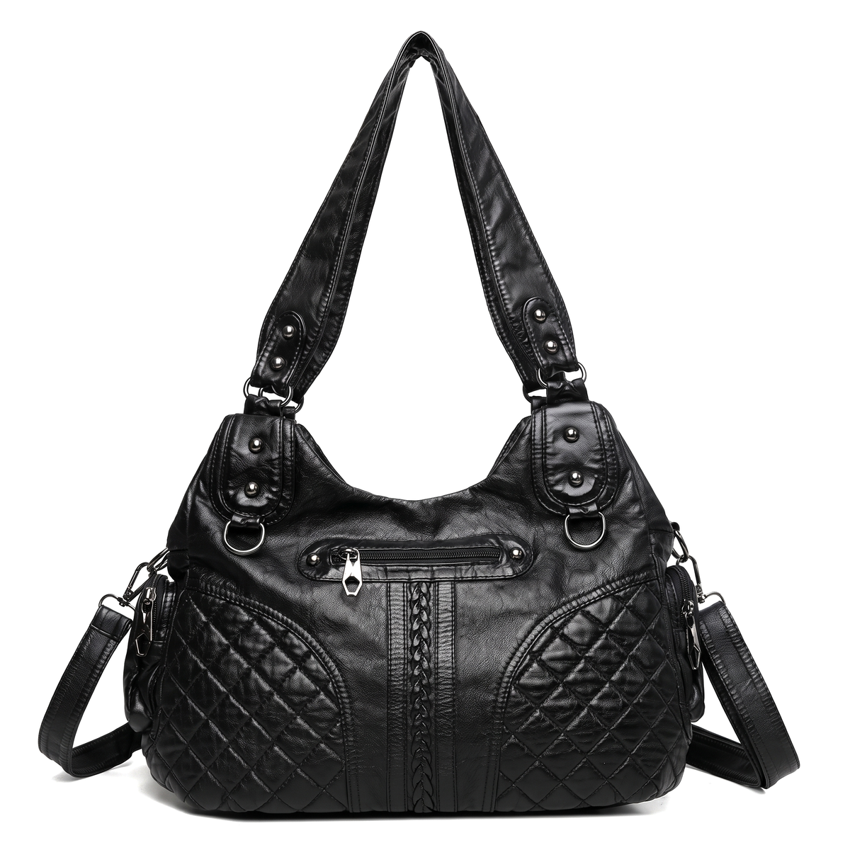 Women's Washed Vegan Leather Hobo Bag, front view