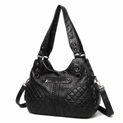 Women's Washed Vegan Leather Hobo Bag, three-quarter view