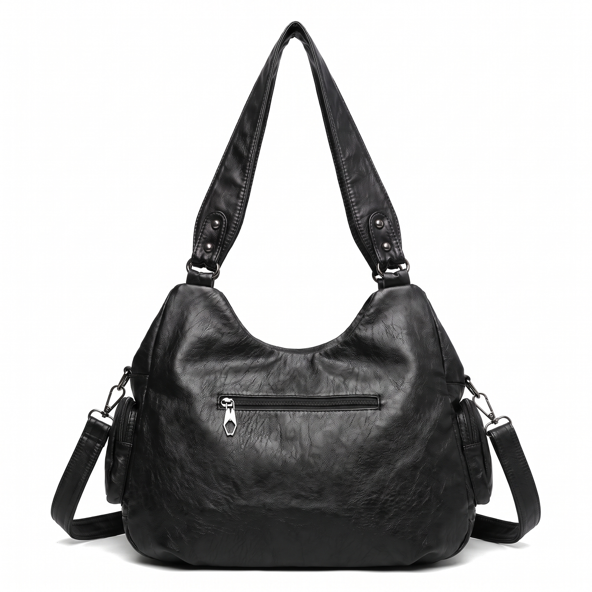 Women's Washed Vegan Leather Hobo Bag, back view