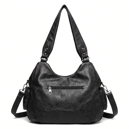 Women's Washed Vegan Leather Hobo Bag, back view