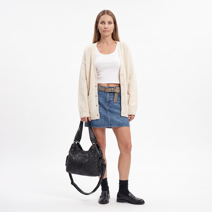 Women's Washed Vegan Leather Hobo Bag, worn by a model