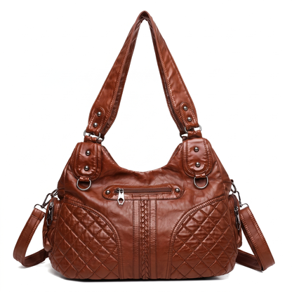 Women's Washed Vegan Leather Hobo Bag in Cognac Brown