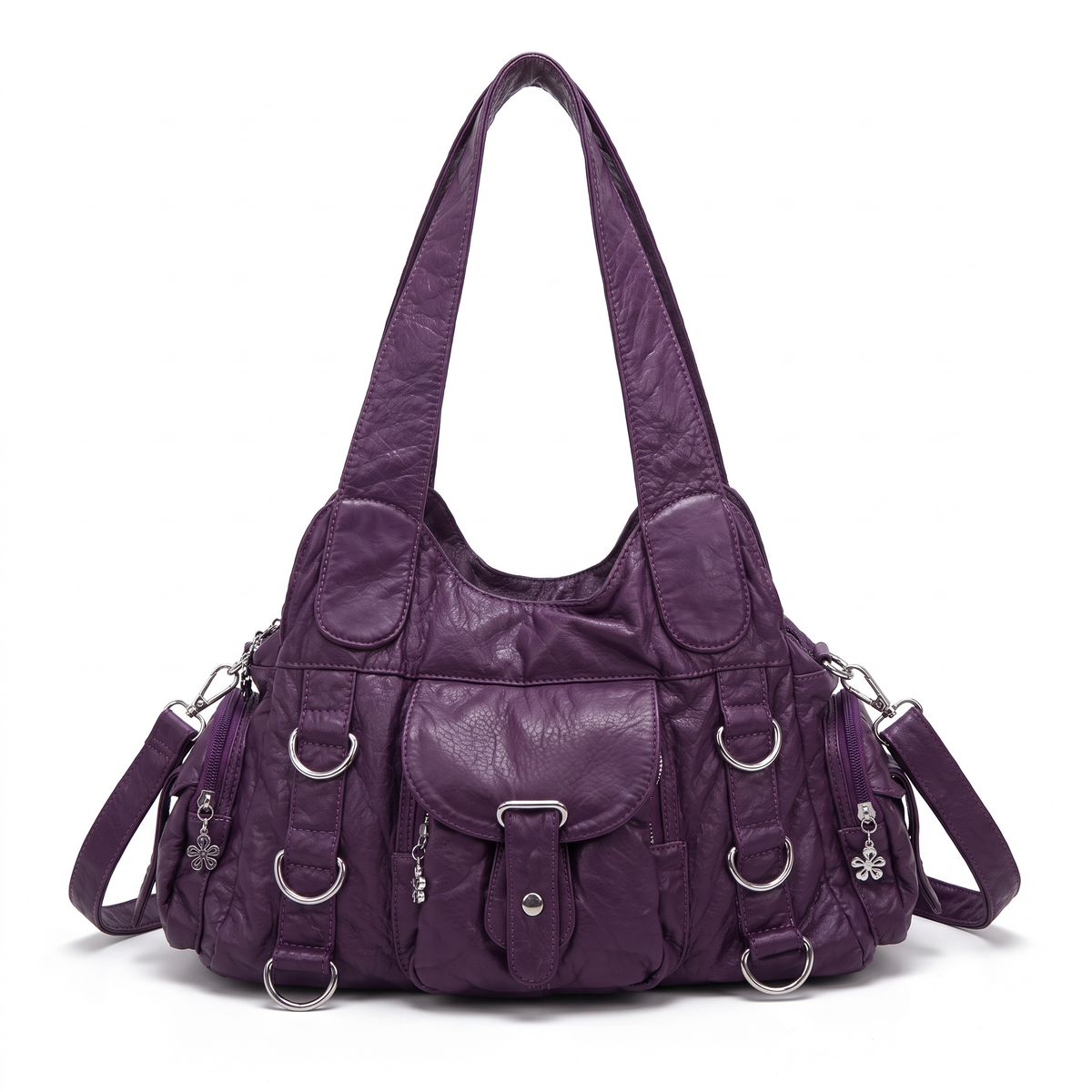 Women's Washed Faux Leather Hobo Bag, front view