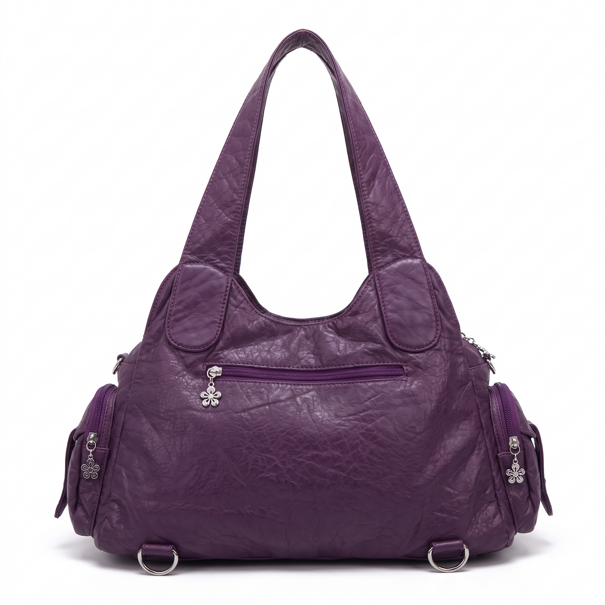 Women's Washed Faux Leather Hobo Bag, back view