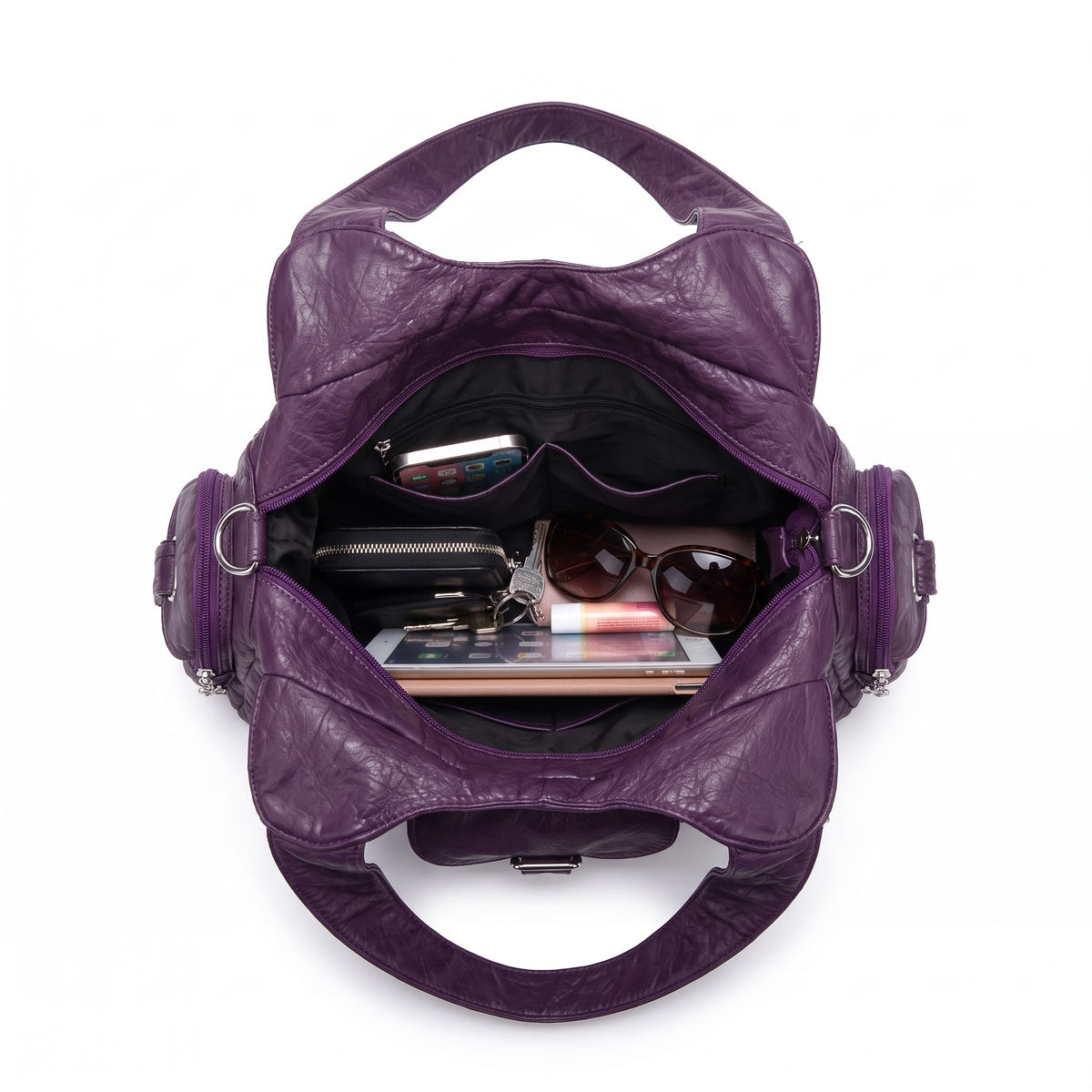 Women's Washed Faux Leather Hobo Bag, interior