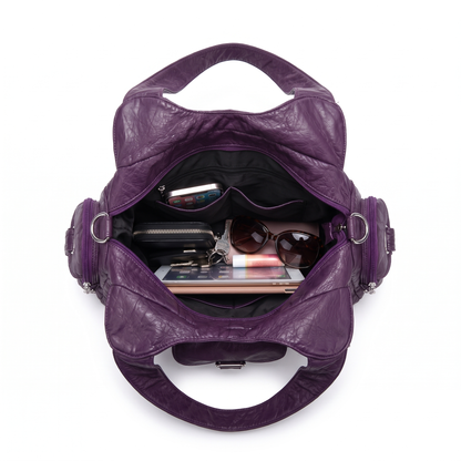 Women's Washed Faux Leather Hobo Bag, interior