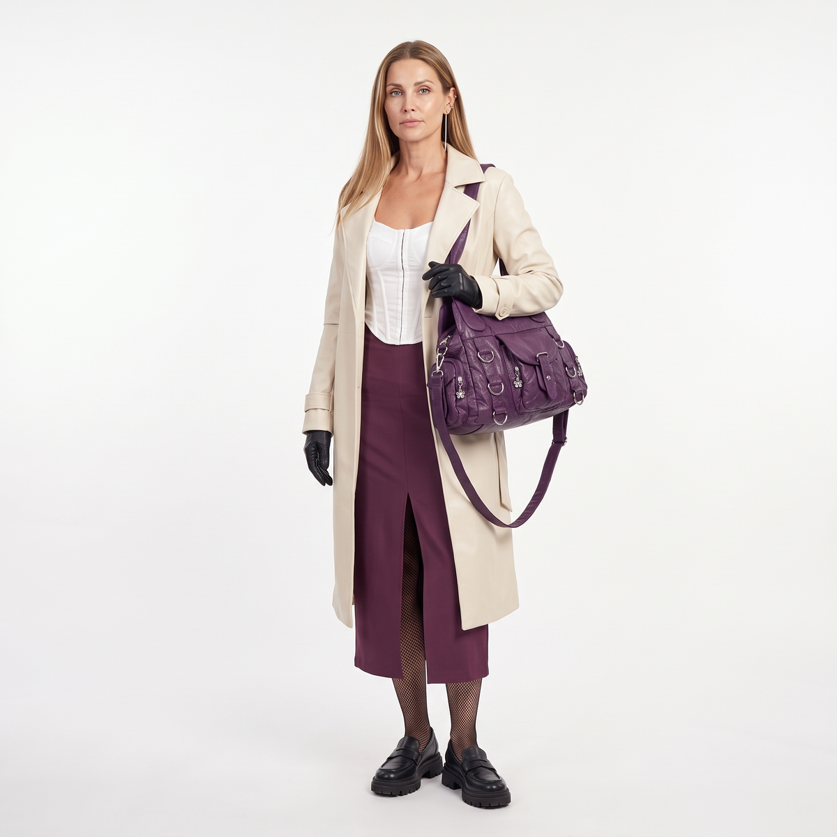 Women's Washed Faux Leather Hobo Bag, worn by a model