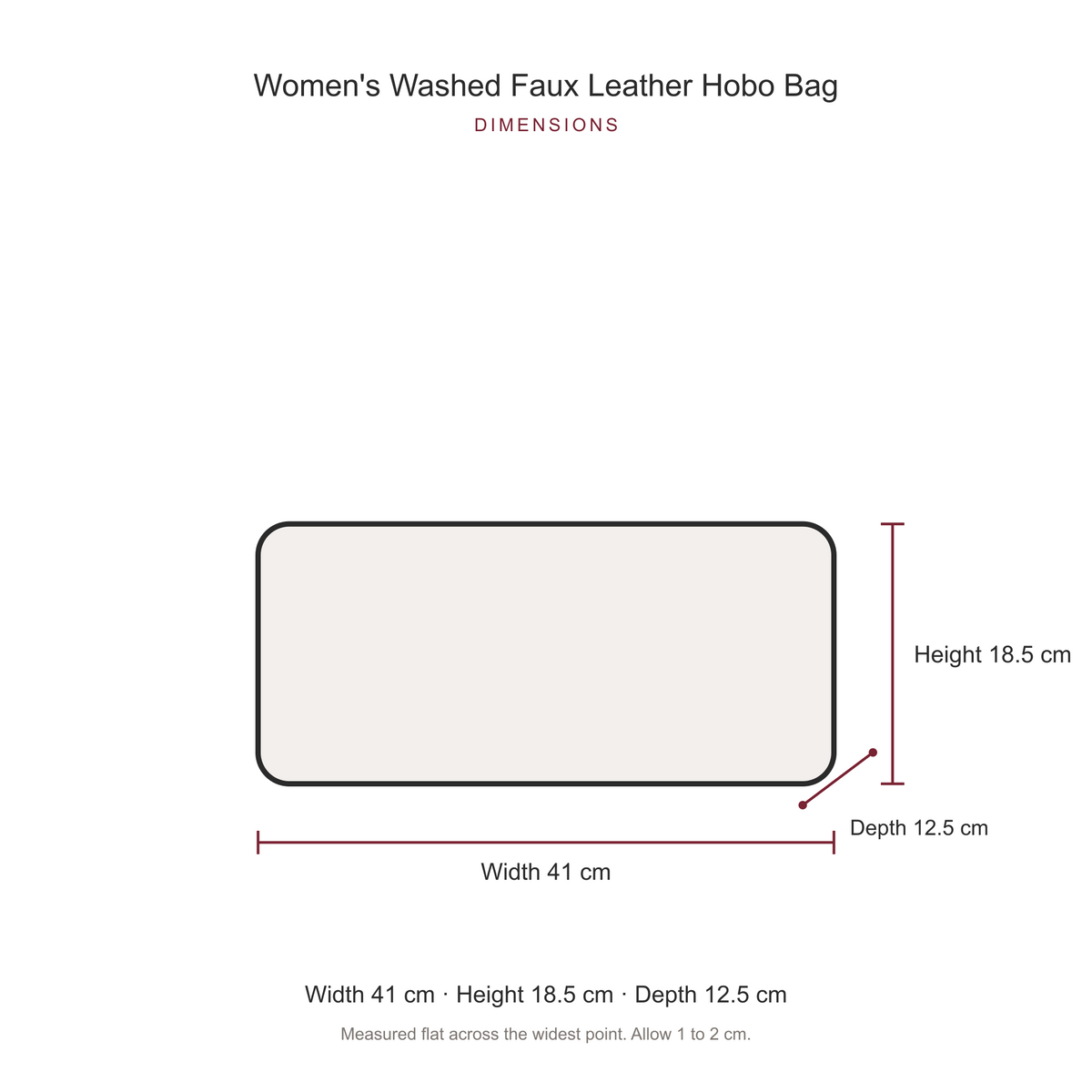 Women's Washed Faux Leather Hobo Bag, dimensions