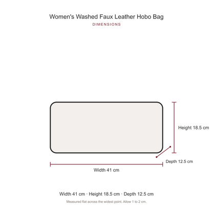 Women's Washed Faux Leather Hobo Bag, dimensions