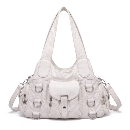 Women's Washed Faux Leather Hobo Bag in Off-White