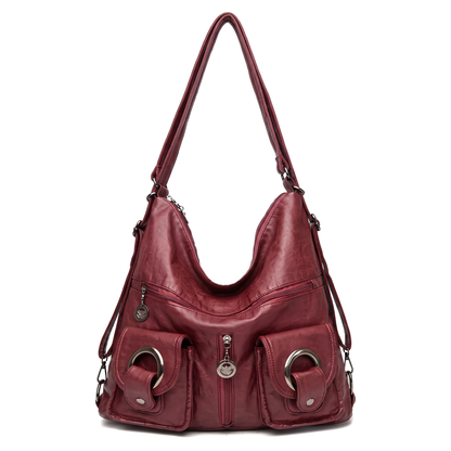 Women's Washed Vegan Leather Hobo Bag, front view