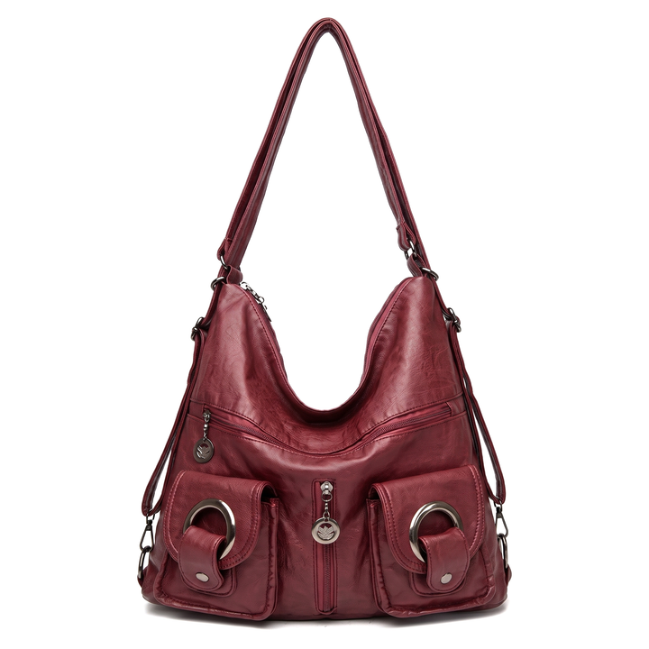 Women's Washed Vegan Leather Hobo Bag, front view