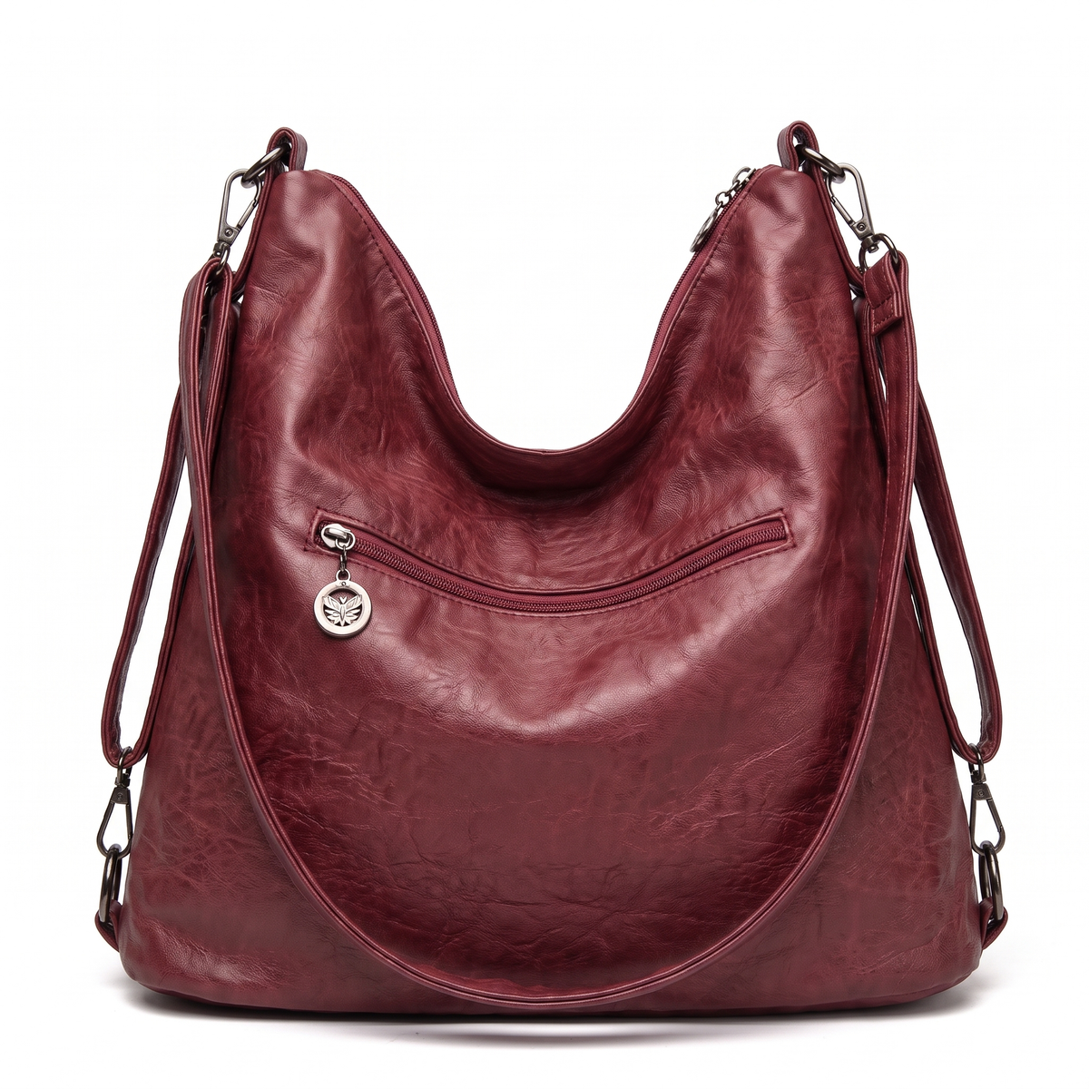 Women's Washed Vegan Leather Hobo Bag, back view