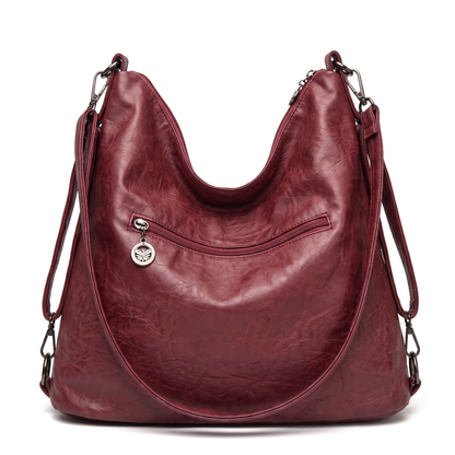Women's Washed Vegan Leather Hobo Bag, back view
