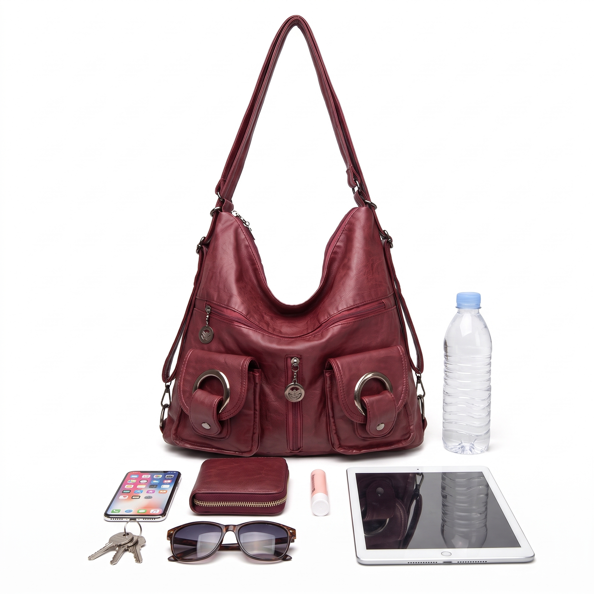 Women's Washed Vegan Leather Hobo Bag, what fits inside