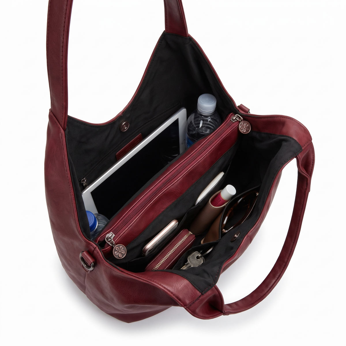 Women's Washed Vegan Leather Hobo Bag, interior
