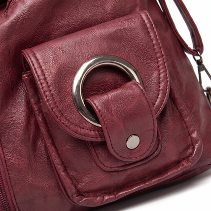Women's Washed Vegan Leather Hobo Bag, hardware close-up