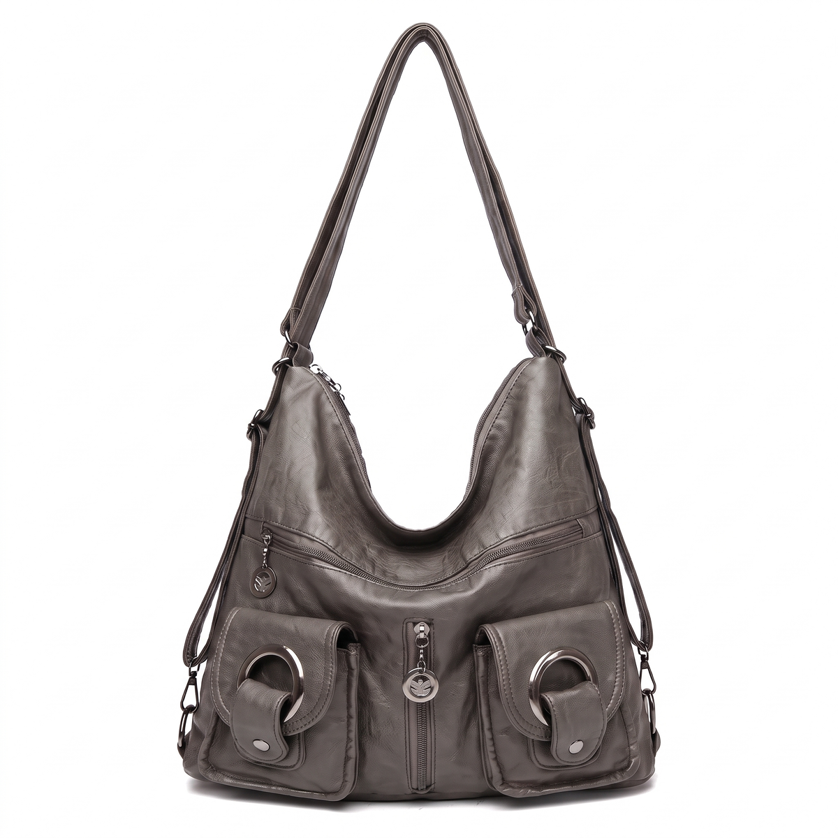 Women's Washed Vegan Leather Hobo Bag in Grey