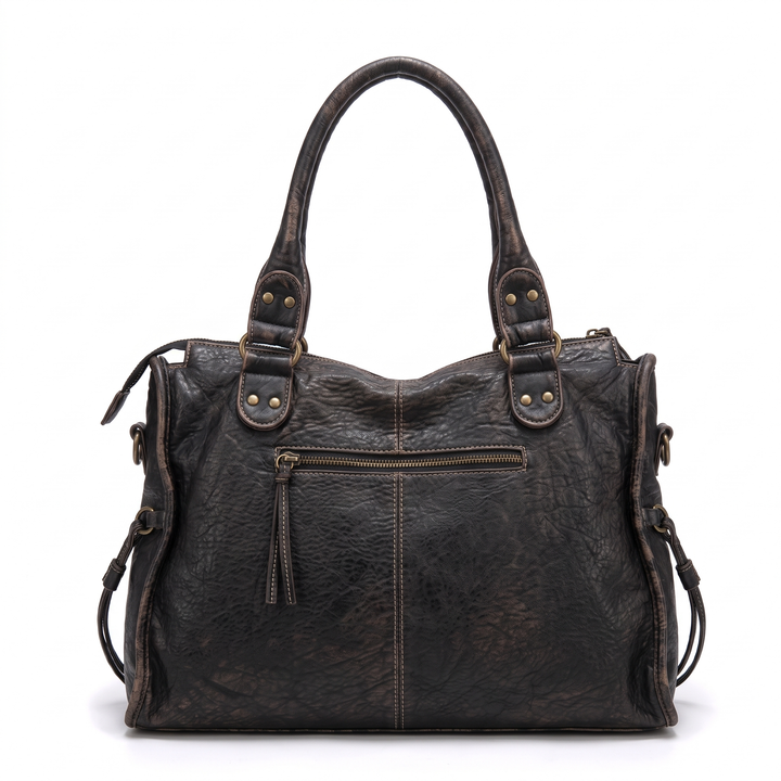 Women's Washed Vegan Leather Large Shoulder Bag, back view