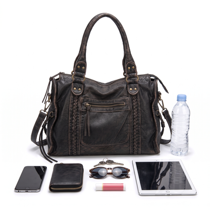 Women's Washed Vegan Leather Large Shoulder Bag, what fits inside