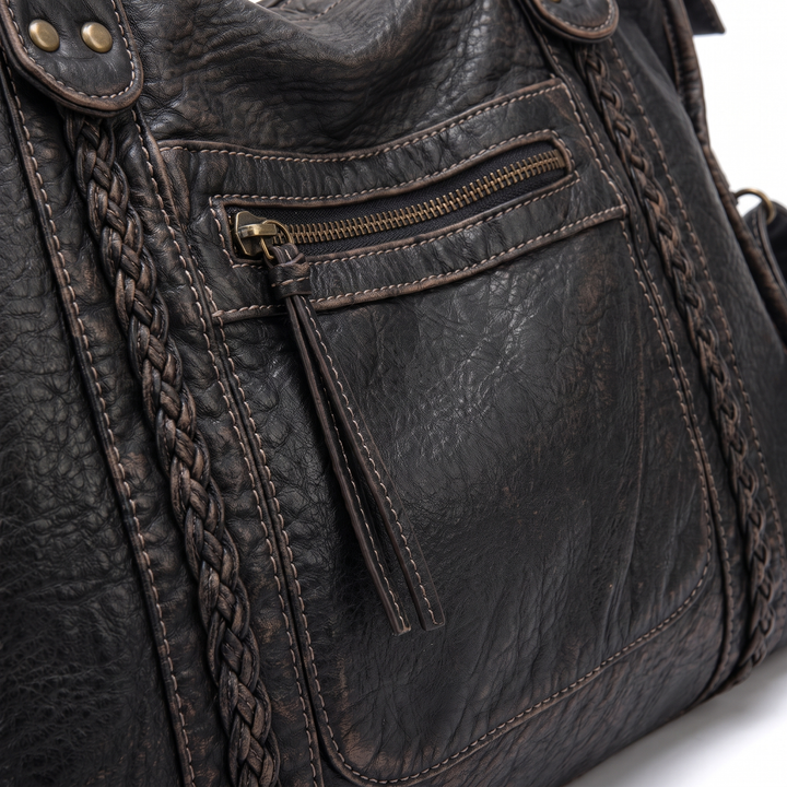Women's Washed Vegan Leather Large Shoulder Bag, hardware close-up